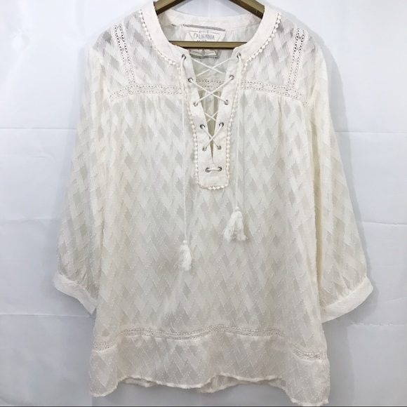 California Moonrise Boho Diamond Pattern Sheer Top - Picture 2 of 8